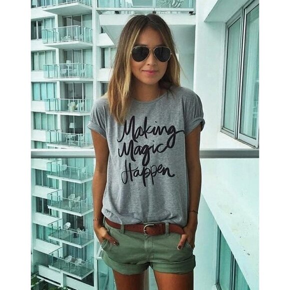 Womens Casual  Short Sleeve Tops Soft T-Shirts Magic Happen Shirts - Picture 2 of 6